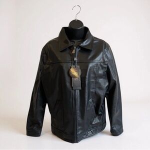 R Rosso Women’s Leather Jacket Size M NWT Black Zip Up